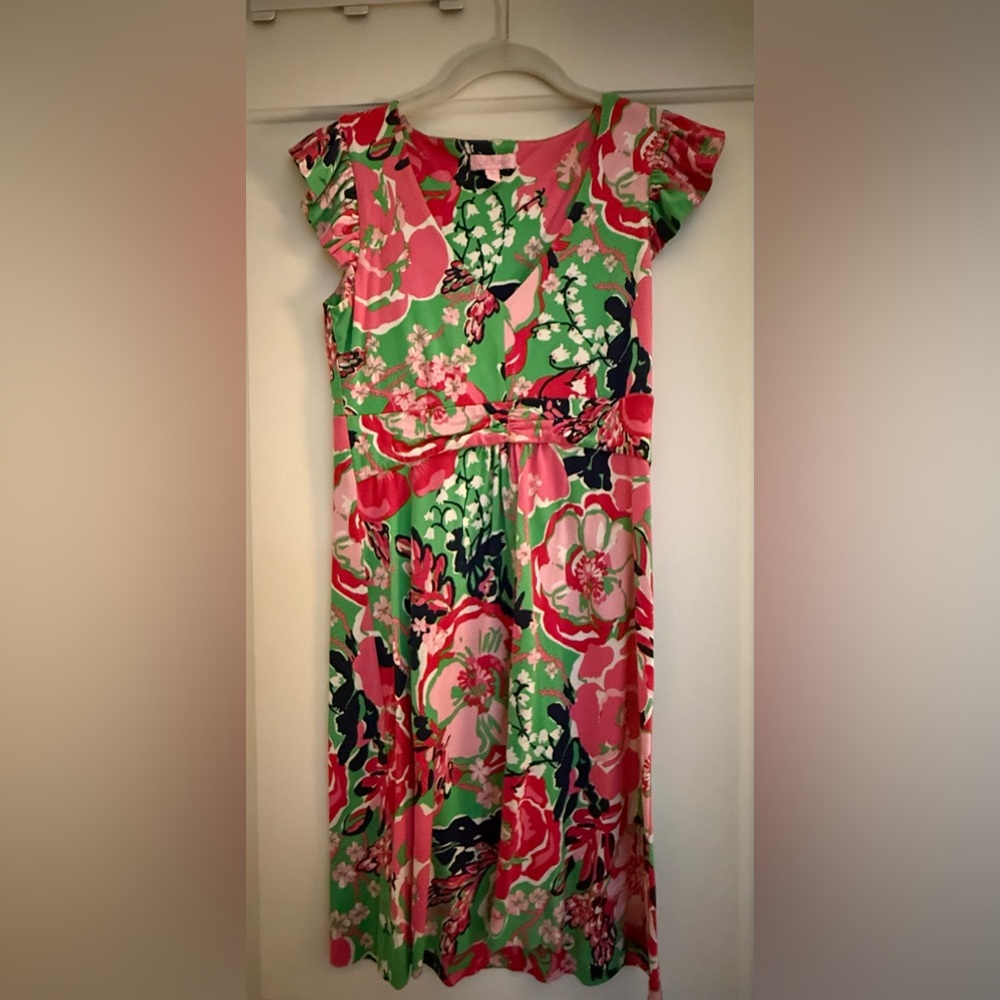 Lilly Pulitzer Pink and Green Flutter Sleeve Sundress XS